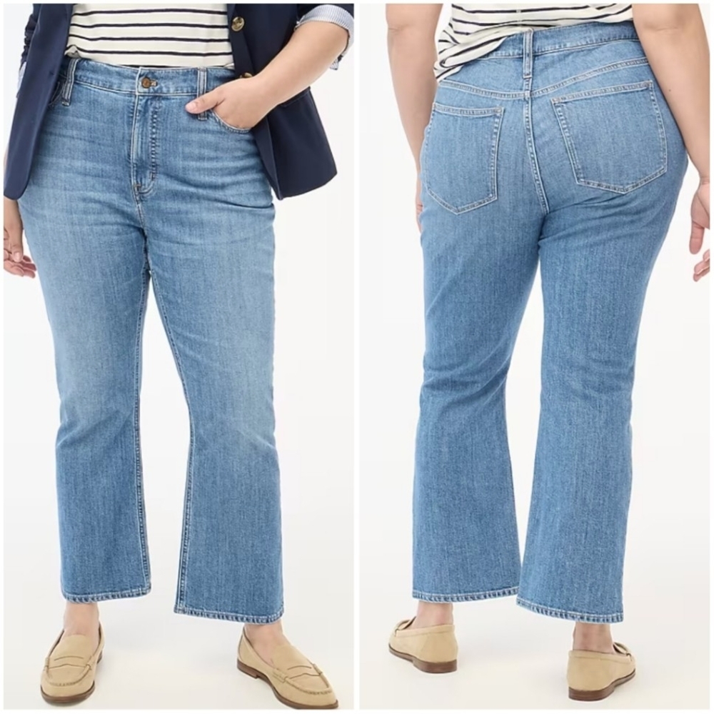 NWT J.Crew Women's Mid-Rise Flare Crop Blue Cotton Jeans Style BF848 Size 31